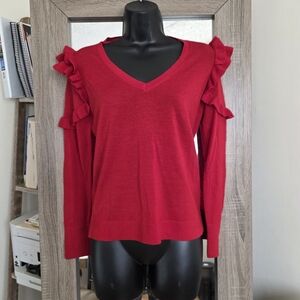 ☆Banana Republic Red Ruffle 100% Merino Wool Sweater☆